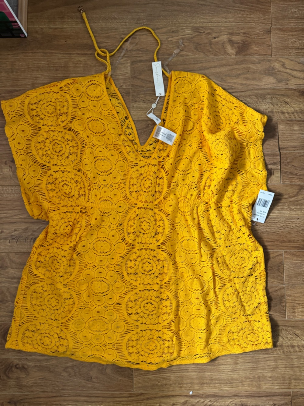 Crochet V-Neck Swim Coverup in Yellow